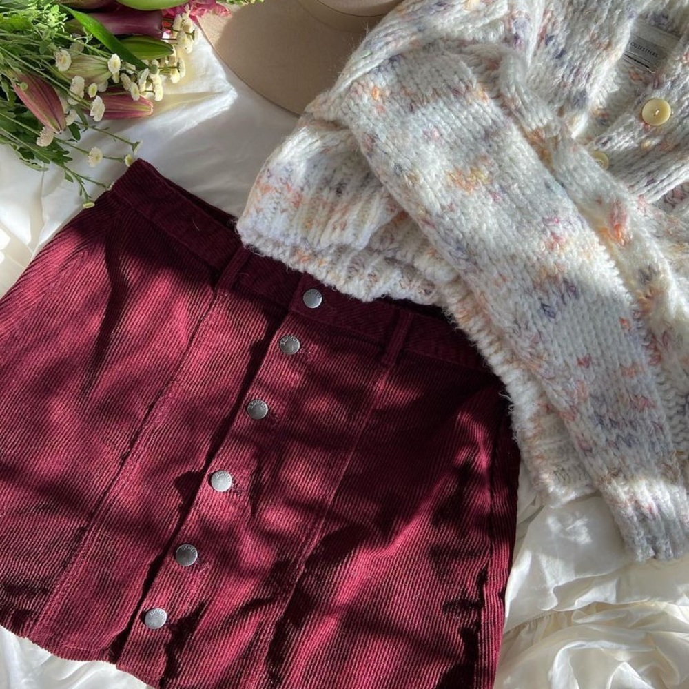 Corduroy Button up maroon skirt